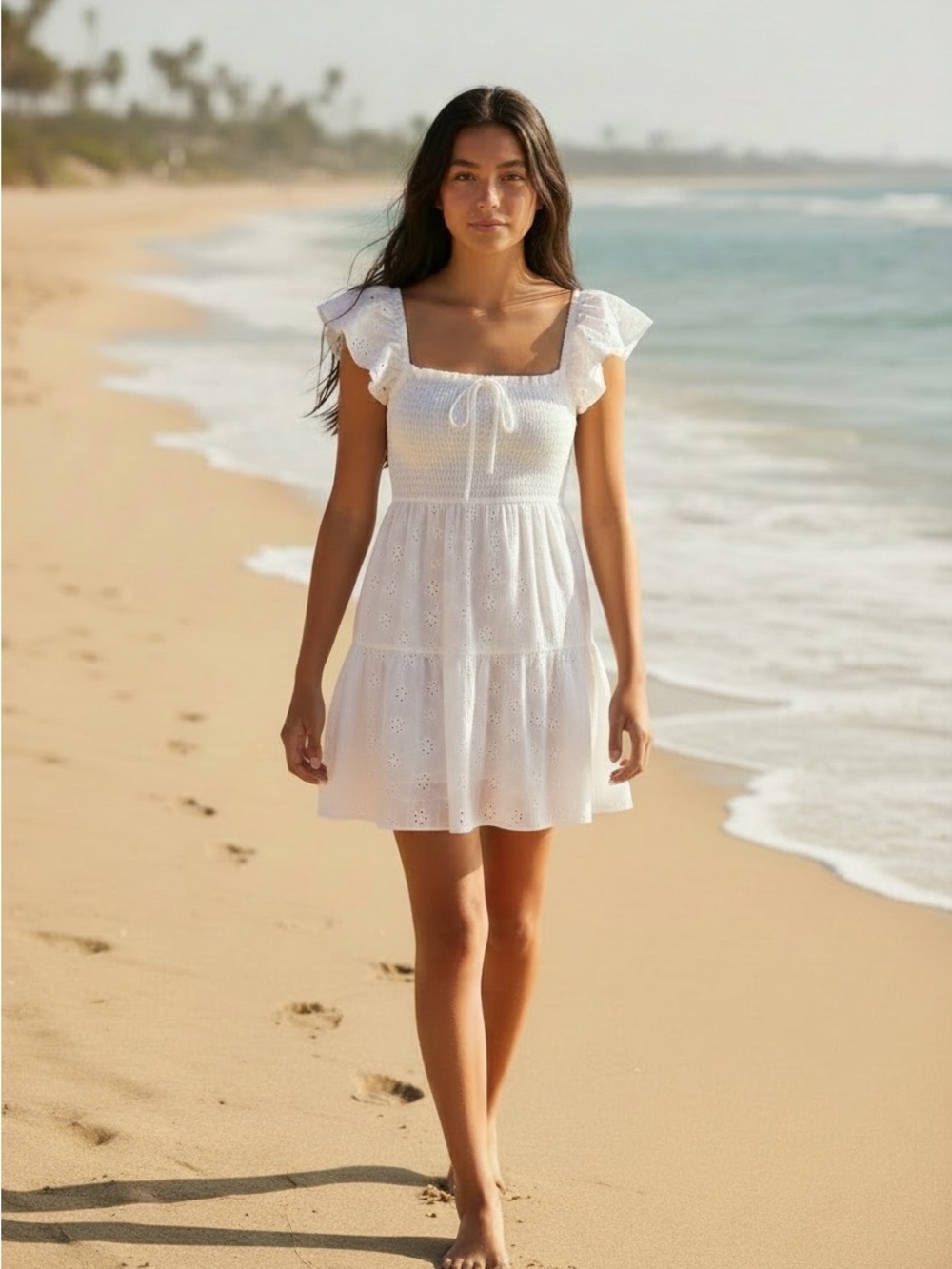 Hollister White Smocked Bodice Mini Dress